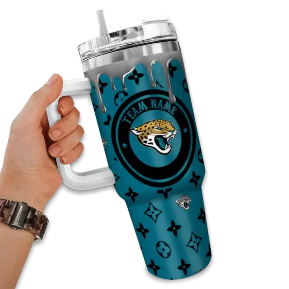 personalized jacksonville jaguars bullseye drips teal curved tumbler fashion forward.webp