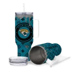 personalized jacksonville jaguars bullseye drips teal curved tumbler best selling.webp