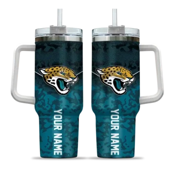 personalized jacksonville jaguars chevron stripe teal curved tumbler best selling.webp