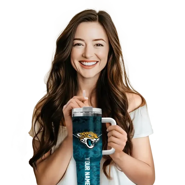 personalized jacksonville jaguars chevron stripe teal curved tumbler premium grade.webp
