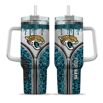 personalized jacksonville jaguars leopard zipper teal curved tumbler best selling.webp