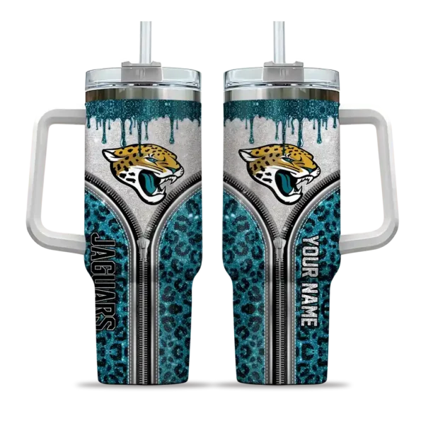 personalized jacksonville jaguars leopard zipper teal curved tumbler best selling.webp