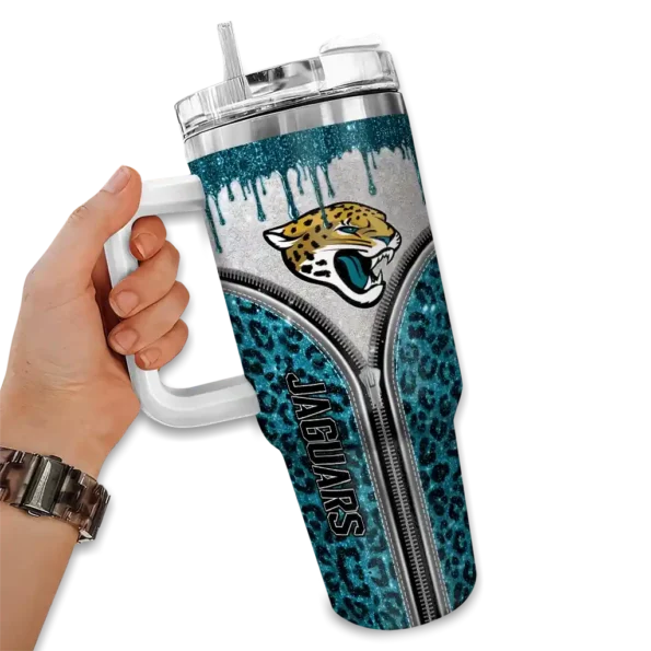 personalized jacksonville jaguars leopard zipper teal curved tumbler fashion forward.webp