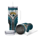 personalized jacksonville jaguars leopard zipper teal curved tumbler best selling.webp