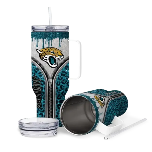 personalized jacksonville jaguars leopard zipper teal curved tumbler high quality.webp