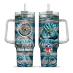 personalized jacksonville jaguars marbled stripes teal curved tumbler best selling.webp