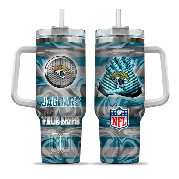 personalized jacksonville jaguars marbled stripes teal curved tumbler best selling.webp