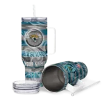 personalized jacksonville jaguars marbled stripes teal curved tumbler best selling.webp