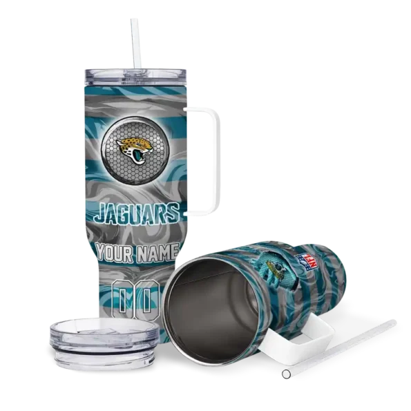 personalized jacksonville jaguars marbled stripes teal curved tumbler high quality.webp