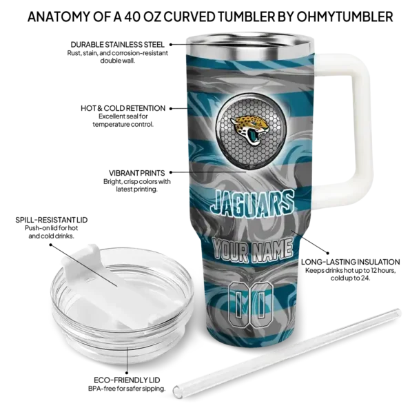 personalized jacksonville jaguars marbled stripes teal curved tumbler new arrival.webp