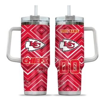 personalized kansas city chiefs bold diamonds red curved tumbler best selling.webp