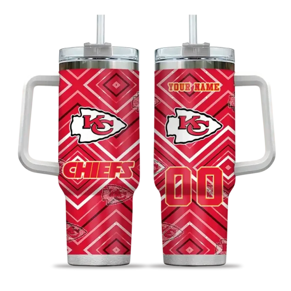 personalized kansas city chiefs bold diamonds red curved tumbler best selling.webp