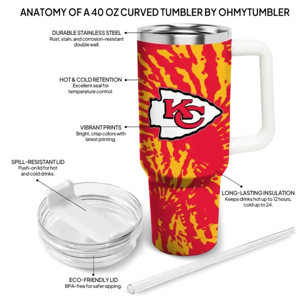 personalized kansas city chiefs burst swirl red curved tumbler new arrival.webp