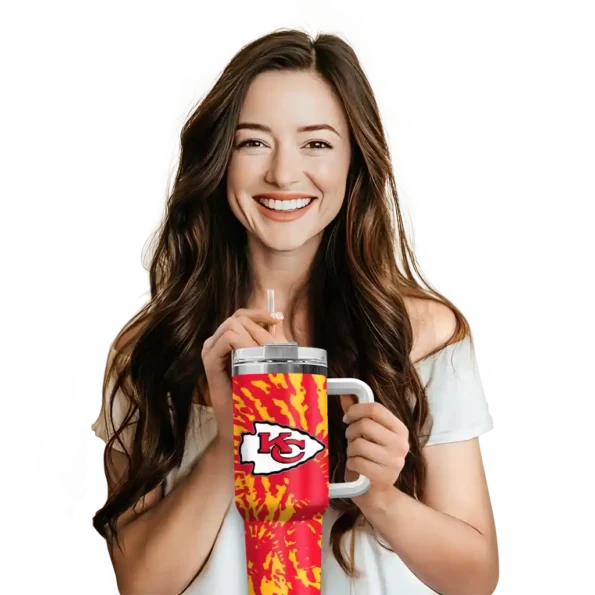 personalized kansas city chiefs burst swirl red curved tumbler premium grade.webp