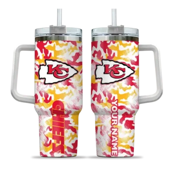 personalized kansas city chiefs camo mashup red white curved tumbler best selling.webp
