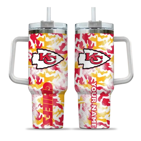 personalized kansas city chiefs camo mashup red white curved tumbler best selling.webp