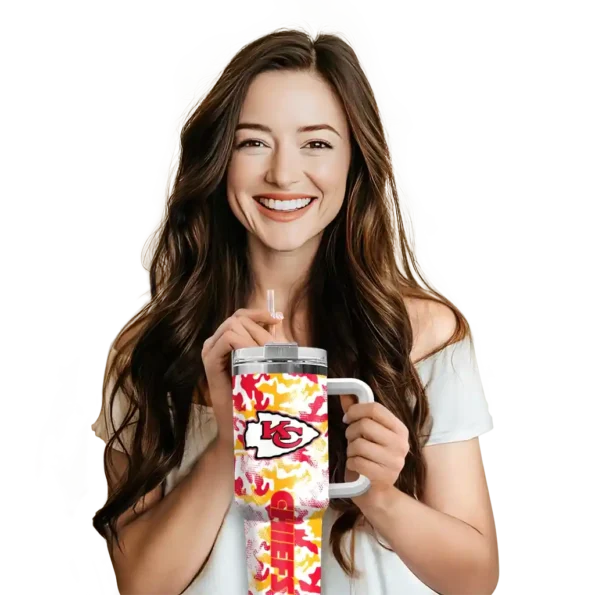 personalized kansas city chiefs camo mashup red white curved tumbler premium grade.webp