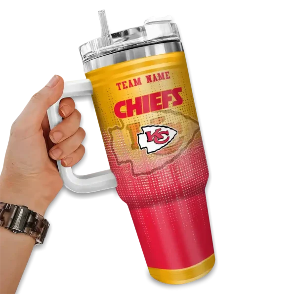 personalized kansas city chiefs gradient dots red curved tumbler fashion forward.webp