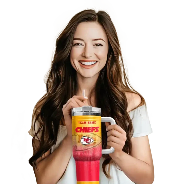personalized kansas city chiefs gradient dots red curved tumbler premium grade.webp