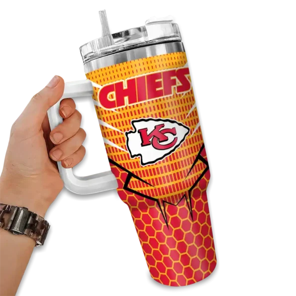 personalized kansas city chiefs hex texture red curved tumbler fashion forward.webp