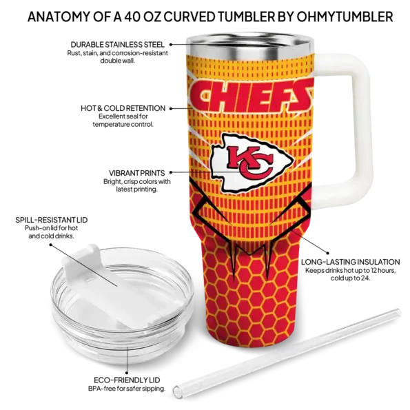 personalized kansas city chiefs hex texture red curved tumbler new arrival.webp