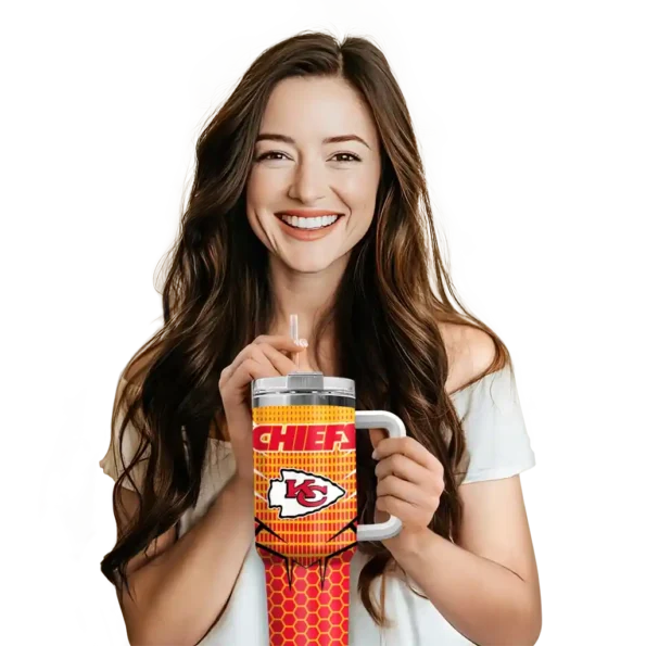personalized kansas city chiefs hex texture red curved tumbler premium grade.webp