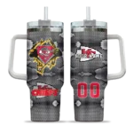 personalized kansas city chiefs superman shield red gray curved tumbler best selling.webp