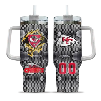 personalized kansas city chiefs superman shield red gray curved tumbler best selling.webp