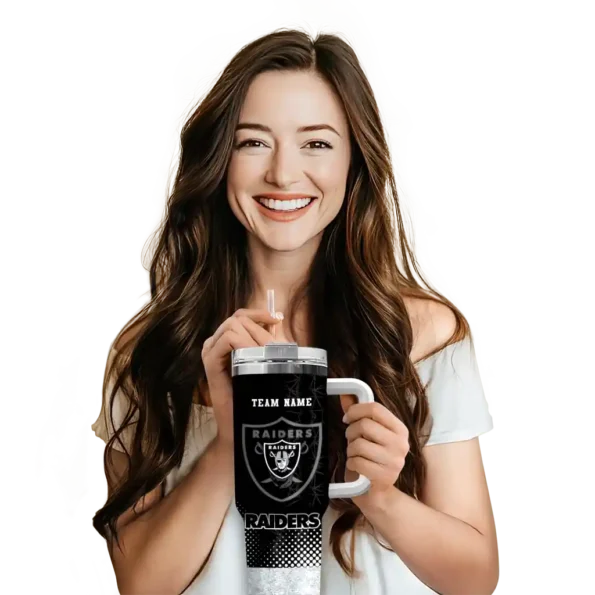personalized las vegas raiders geometric prism black curved tumbler premium grade.webp