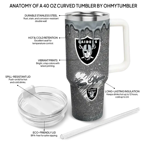 personalized las vegas raiders heart helmet motif black curved tumbler new arrival.webp