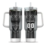 personalized las vegas raiders hexagon armor black curved tumbler best selling.webp
