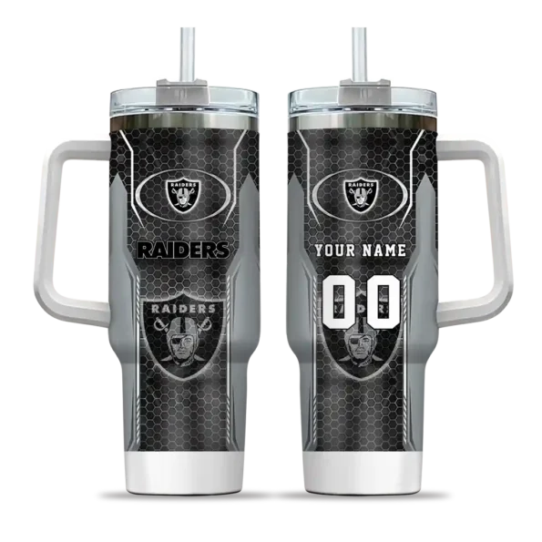 personalized las vegas raiders hexagon armor black curved tumbler best selling.webp