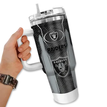 personalized las vegas raiders hexagon armor black curved tumbler fashion forward.webp