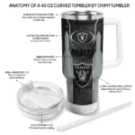 personalized las vegas raiders hexagon armor black curved tumbler best selling.webp