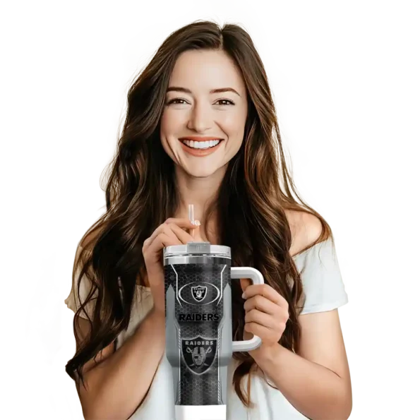 personalized las vegas raiders hexagon armor black curved tumbler premium grade.webp
