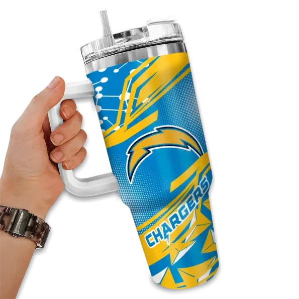 personalized los angeles chargers abstract paths blue curved tumbler fashion forward.webp