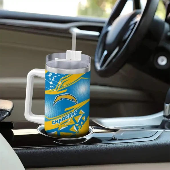 personalized los angeles chargers abstract paths blue curved tumbler trendy.webp
