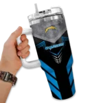 personalized los angeles chargers arrow armor blue black curved tumbler best selling.webp