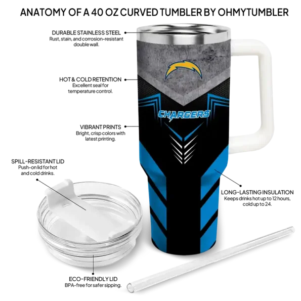 personalized los angeles chargers arrow armor blue black curved tumbler new arrival.webp