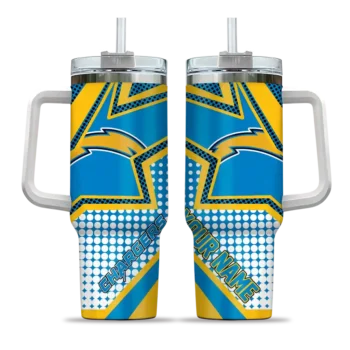 personalized los angeles chargers arrow burst blue curved tumbler best selling.webp