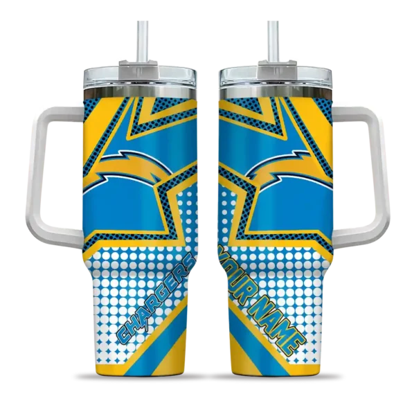 personalized los angeles chargers arrow burst blue curved tumbler best selling.webp