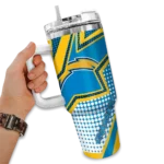 personalized los angeles chargers arrow burst blue curved tumbler best selling.webp