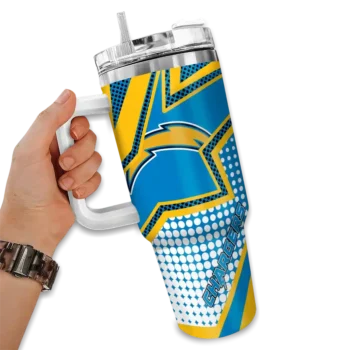 personalized los angeles chargers arrow burst blue curved tumbler fashion forward.webp