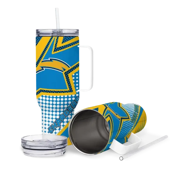 personalized los angeles chargers arrow burst blue curved tumbler high quality.webp