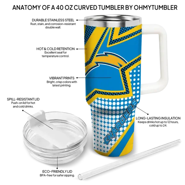 personalized los angeles chargers arrow burst blue curved tumbler new arrival.webp
