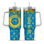personalized los angeles chargers bullseye drips blue curved tumbler best selling.webp