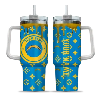 personalized los angeles chargers bullseye drips blue curved tumbler best selling.webp