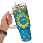 personalized los angeles chargers bullseye drips blue curved tumbler best selling.webp
