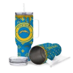personalized los angeles chargers bullseye drips blue curved tumbler best selling.webp