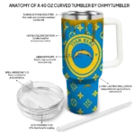 personalized los angeles chargers bullseye drips blue curved tumbler best selling.webp